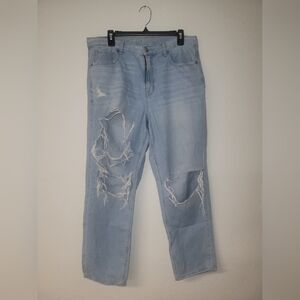 American Eagle Outfitters Light Blue Distressed Women Jeans - Mom Straight Jean
